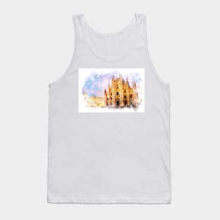 Piazza del Duomo, Milan Italia Watercolor Art City Landscape Tank Top